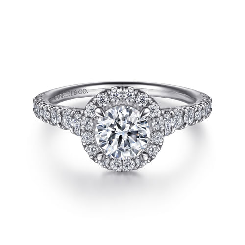 14K White Gold Round Halo Diamond Engagement Ring