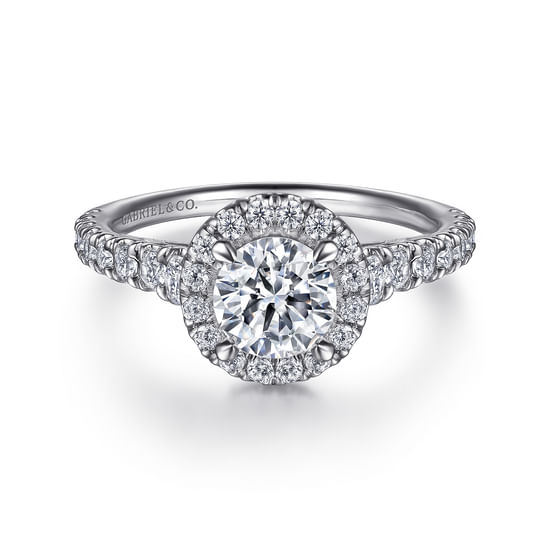 Gabriel - 14K White Gold Round Halo Diamond Engagement Ring