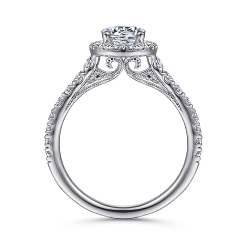 14K White Gold Round Halo Diamond Engagement Ring