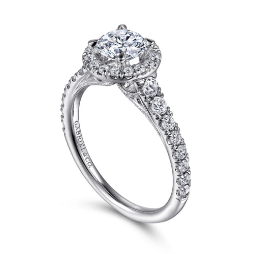 14K White Gold Round Halo Diamond Engagement Ring