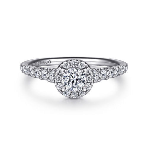 14K White Gold Round Halo Diamond Engagement Ring