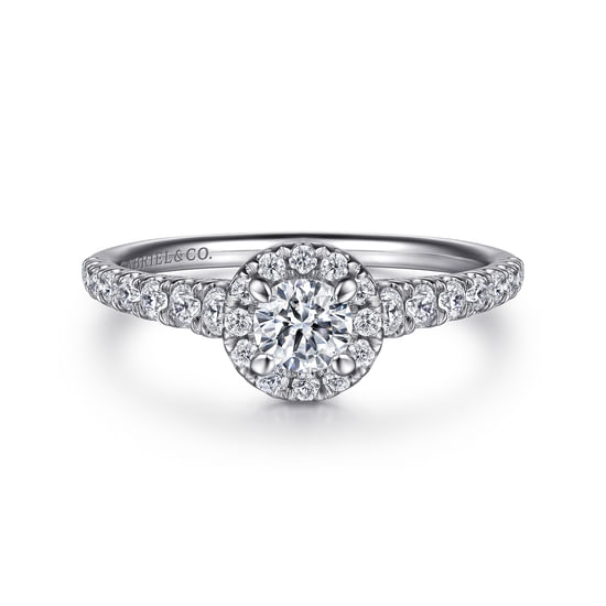 Gabriel - 14K White Gold Round Halo Diamond Engagement Ring