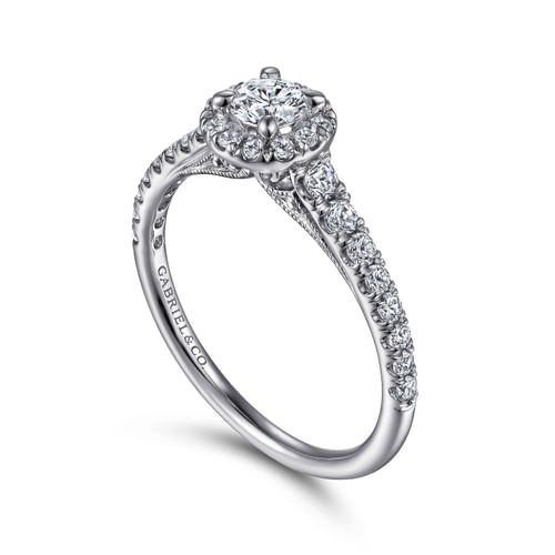 14K White Gold Round Halo Diamond Engagement Ring
