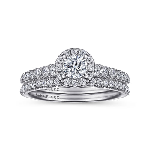 14K White Gold Round Halo Diamond Engagement Ring