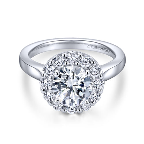 14K White Gold Round Halo Diamond Engagement Ring
