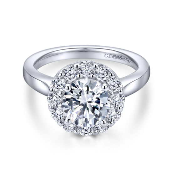 Gabriel - 14K White Gold Round Halo Diamond Engagement Ring