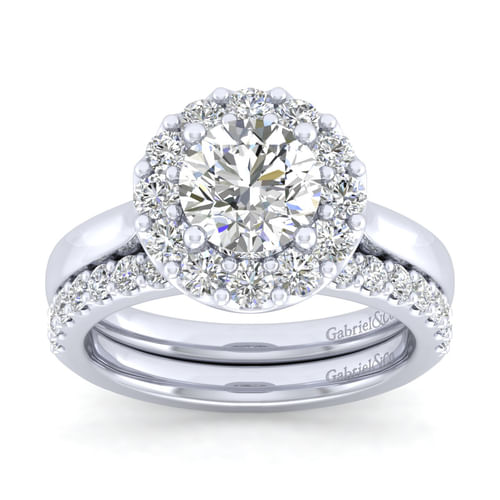 14K White Gold Round Halo Diamond Engagement Ring