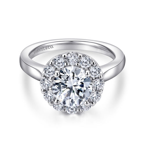 14K White Gold Round Halo Diamond Engagement Ring