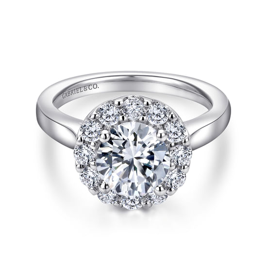 Gabriel - 14K White Gold Round Halo Diamond Engagement Ring
