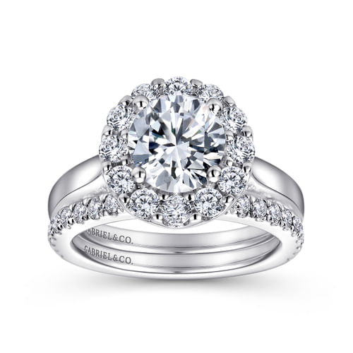 14K White Gold Round Halo Diamond Engagement Ring