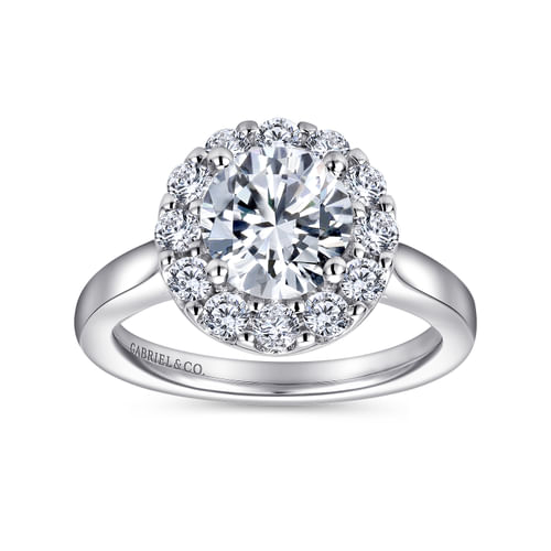 14K White Gold Round Halo Diamond Engagement Ring
