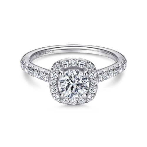 14K White Gold Round Halo Diamond Engagement Ring