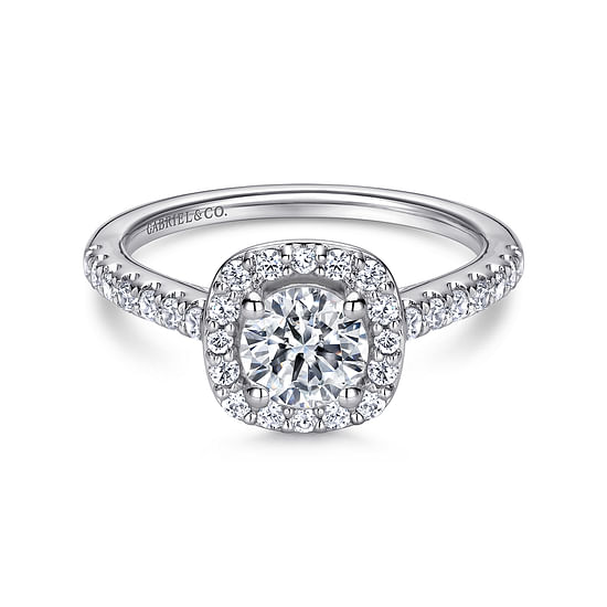 Gabriel - 14K White Gold Round Halo Diamond Engagement Ring