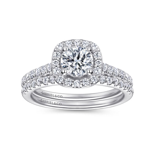 14K White Gold Round Halo Diamond Engagement Ring