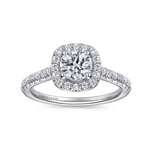 14K White Gold Round Halo Diamond Engagement Ring