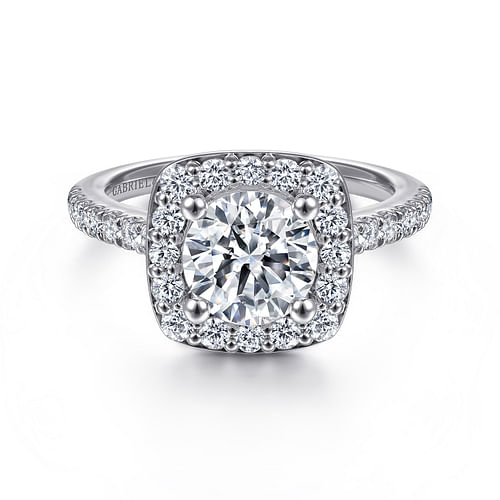 14K White Gold Round Halo Diamond Engagement Ring