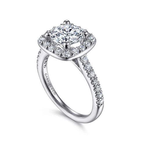 14K White Gold Round Halo Diamond Engagement Ring