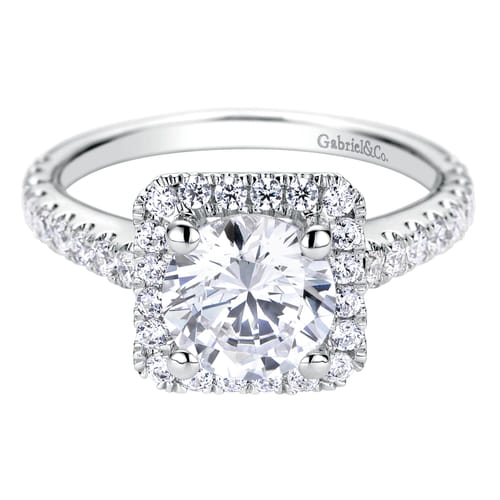 14K White Gold Round Halo Diamond Engagement Ring