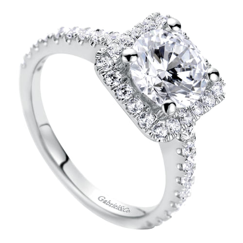 14K White Gold Round Halo Diamond Engagement Ring