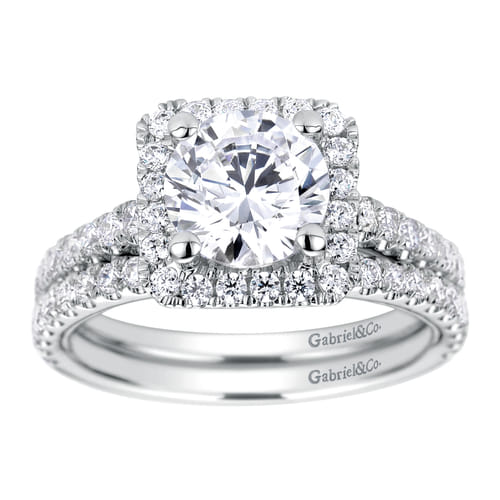 14K White Gold Round Halo Diamond Engagement Ring