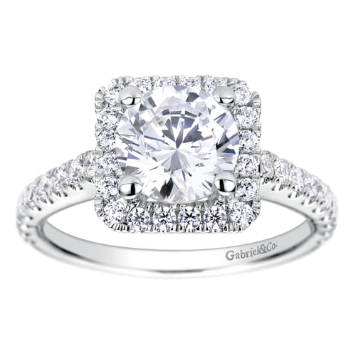 14K White Gold Round Halo Diamond Engagement Ring