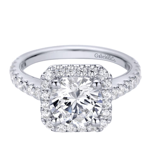 14K White Gold Round Halo Diamond Engagement Ring