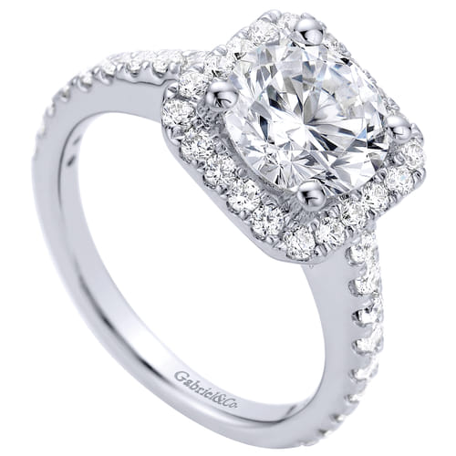 14K White Gold Round Halo Diamond Engagement Ring