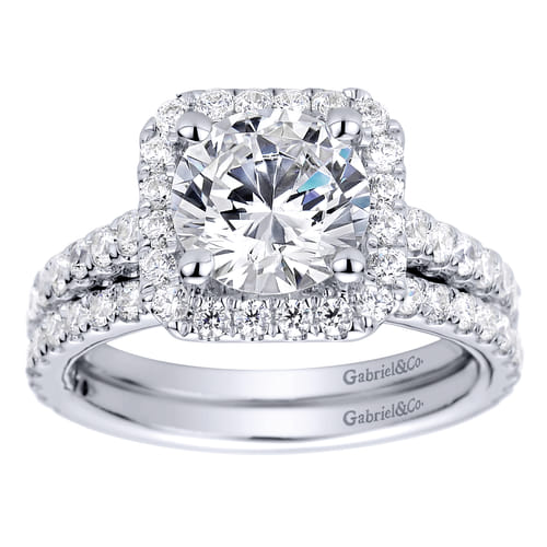 14K White Gold Round Halo Diamond Engagement Ring