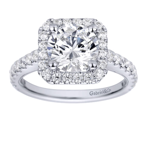 14K White Gold Round Halo Diamond Engagement Ring