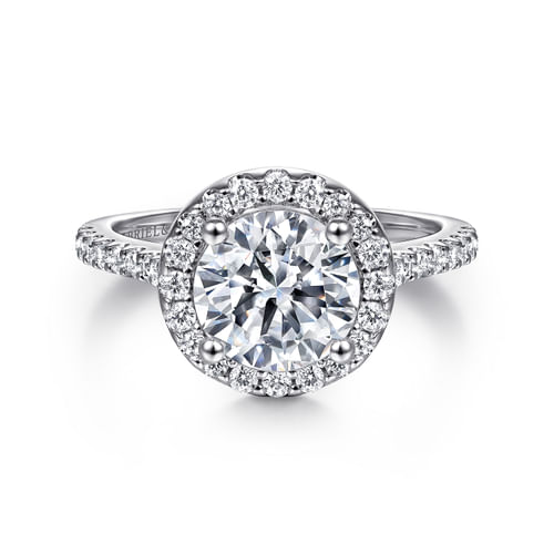 14K White Gold Round Halo Diamond Engagement Ring