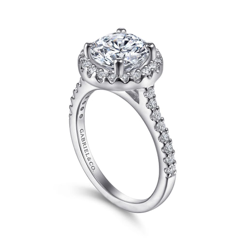 14K White Gold Round Halo Diamond Engagement Ring