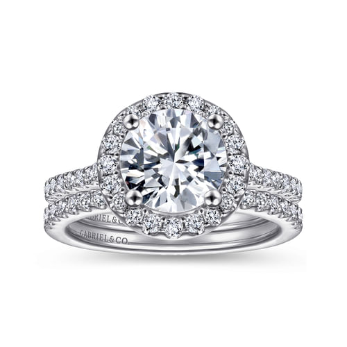 14K White Gold Round Halo Diamond Engagement Ring