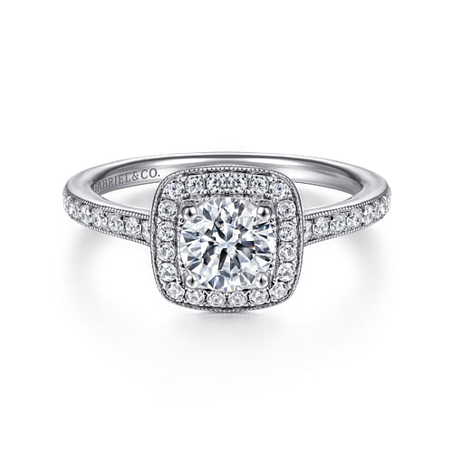 14K White Gold Round Halo Diamond Engagement Ring