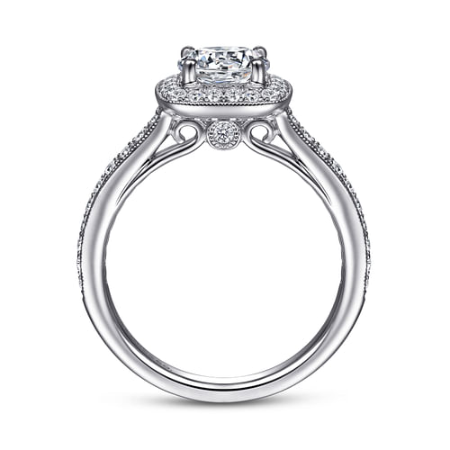 14K White Gold Round Halo Diamond Engagement Ring