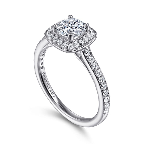 14K White Gold Round Halo Diamond Engagement Ring