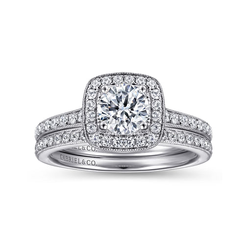 14K White Gold Round Halo Diamond Engagement Ring