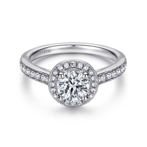14K White Gold Round Halo Diamond Engagement Ring