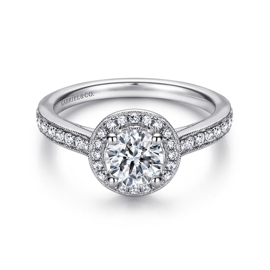 Gabriel - 14K White Gold Round Halo Diamond Engagement Ring