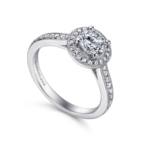 14K White Gold Round Halo Diamond Engagement Ring