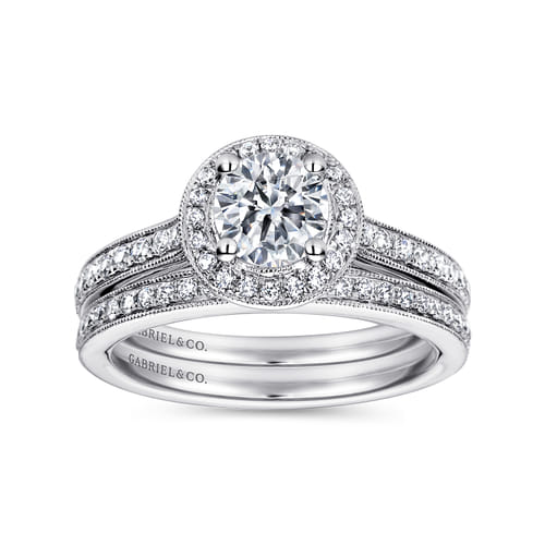 14K White Gold Round Halo Diamond Engagement Ring
