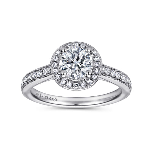 14K White Gold Round Halo Diamond Engagement Ring