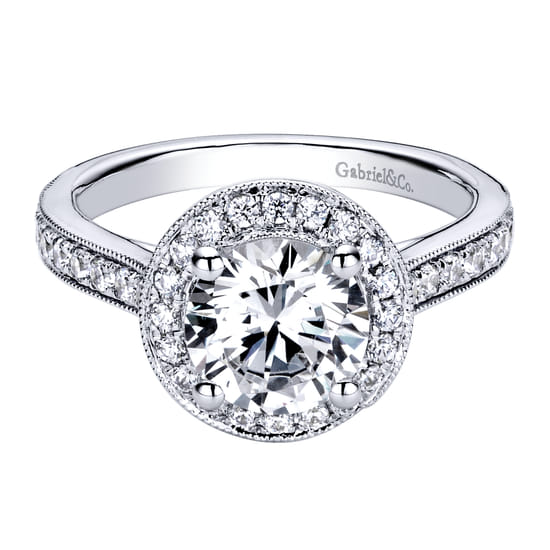 Gabriel - 14K White Gold Round Halo Diamond Engagement Ring