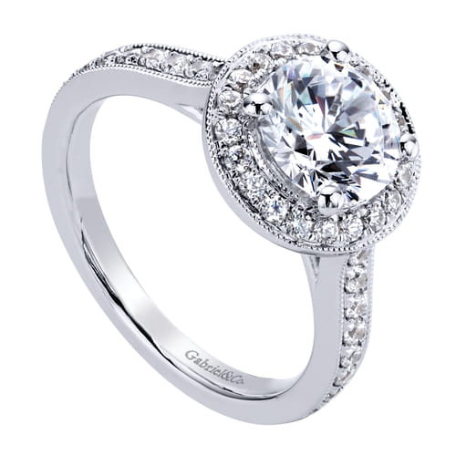 14K White Gold Round Halo Diamond Engagement Ring