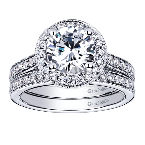 14K White Gold Round Halo Diamond Engagement Ring