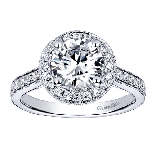 14K White Gold Round Halo Diamond Engagement Ring