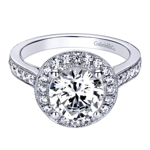 14K White Gold Round Halo Diamond Engagement Ring