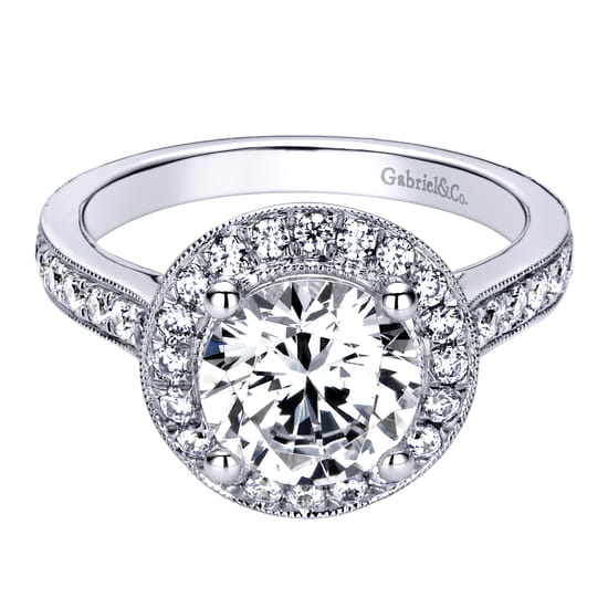 Gabriel - 14K White Gold Round Halo Diamond Engagement Ring