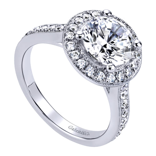 14K White Gold Round Halo Diamond Engagement Ring