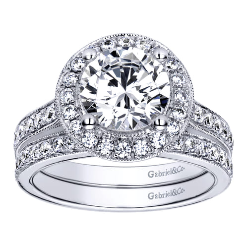 14K White Gold Round Halo Diamond Engagement Ring