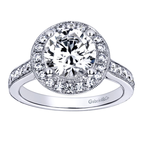 14K White Gold Round Halo Diamond Engagement Ring